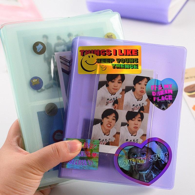 Mini album mignon pour 64 photos, couleur gelée, pour cartes de visite, 7s, 8, 25, 50s, mini album photo, couverture à anneaux, album photo carnet rechargeable