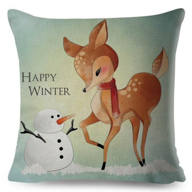 Housse de coussin mignonne girafe renard renne dessin animé animal nordique en polyester coton pour canapé, maison, chambre d'enfant, housses de coussin décoratives animaux de la forêt en coton, décoration de chambre de bébé, taie d'oreiller standard