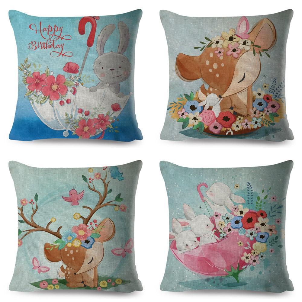 Housse de coussin mignonne girafe renard renne dessin animé animal nordique en polyester coton pour canapé, maison, chambre d'enfant, housses de coussin décoratives animaux de la forêt en coton, décoration de chambre de bébé, taie d'oreiller standard