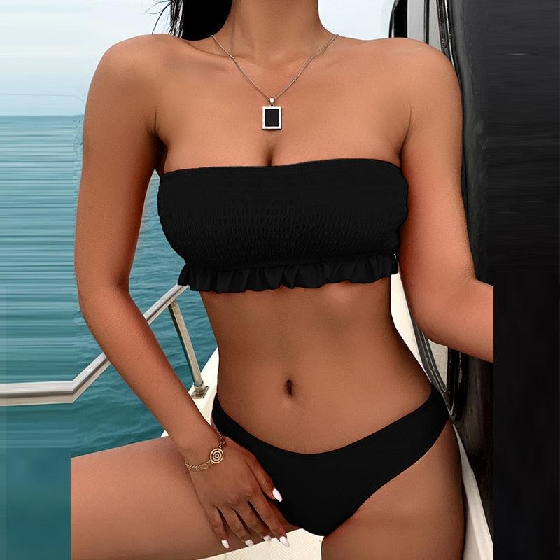 Maillot de bain deux pièces bikini bustier en dentelle rose mignon, maillot de bain femme avec armature, ensemble bikini échancré pour femme, maillot de bain deux pièces push-up, maillot de bain d'été, tenue de plage.