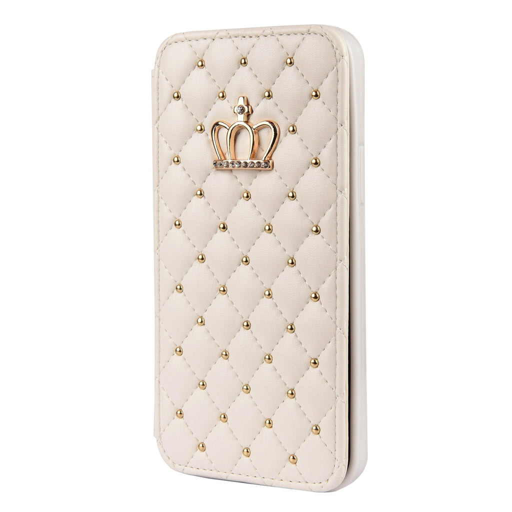 Jolie coque de téléphone à rabat en cuir rose pour iPhone 14 13 12 Pro Max 11 Xr Xs X avec motif couronne pour 7 8 Plus, pochette pour cartes, absorption des chocs, protection complète, fonction de support horizontal, étui portefeuille en cuir.