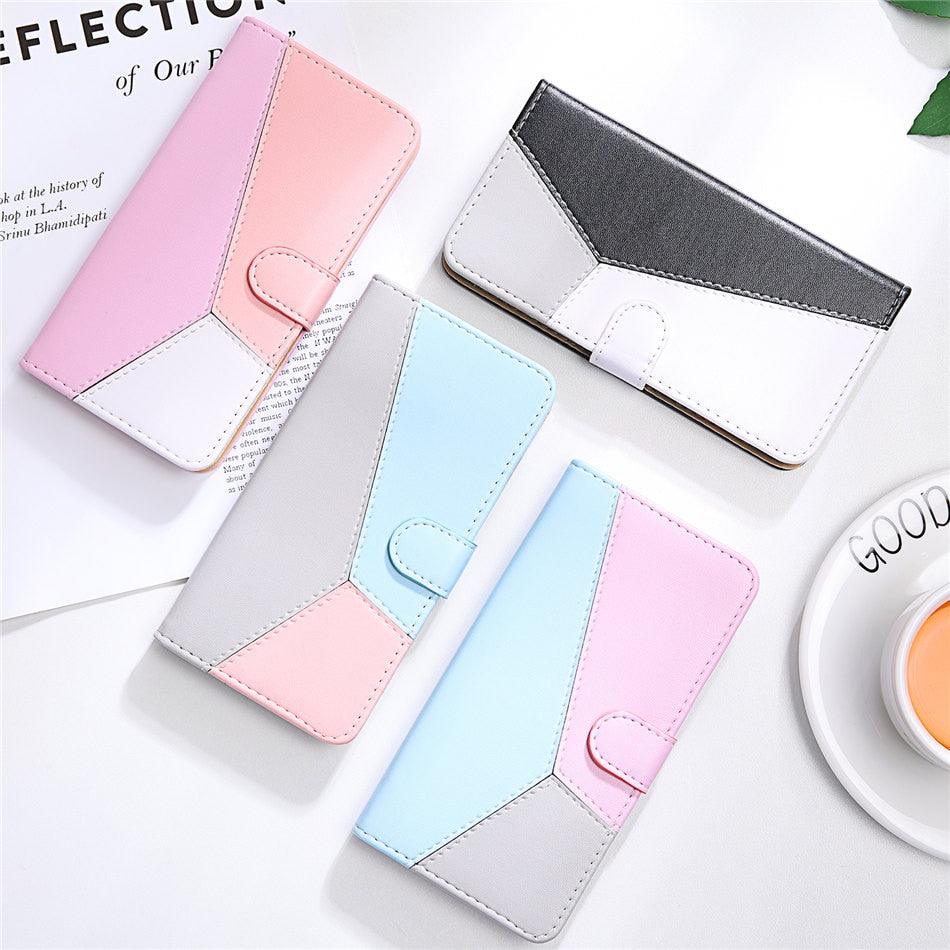 Jolie housse portefeuille antichoc en cuir PU avec béquille, fentes pour cartes, poche latérale et fermeture magnétique pour iPhone 13 12 Mini 11 Pro Max XR X XS Max 7 8 6 6S Plus 5 5S SE Étui portefeuille avec porte-cartes coloré