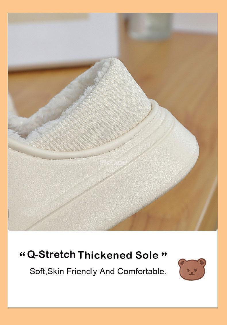Chaussons Mignons Ours Latéral Imperméables en Coton pour Femmes Hiver Chaud Intérieur Extérieur Talon Enveloppé Chaussons Confort EVA Mousse à Mémoire de Forme Chaussons Imperméables Antidérapants Chaussons Chauds Lavables en Coton Mocassins