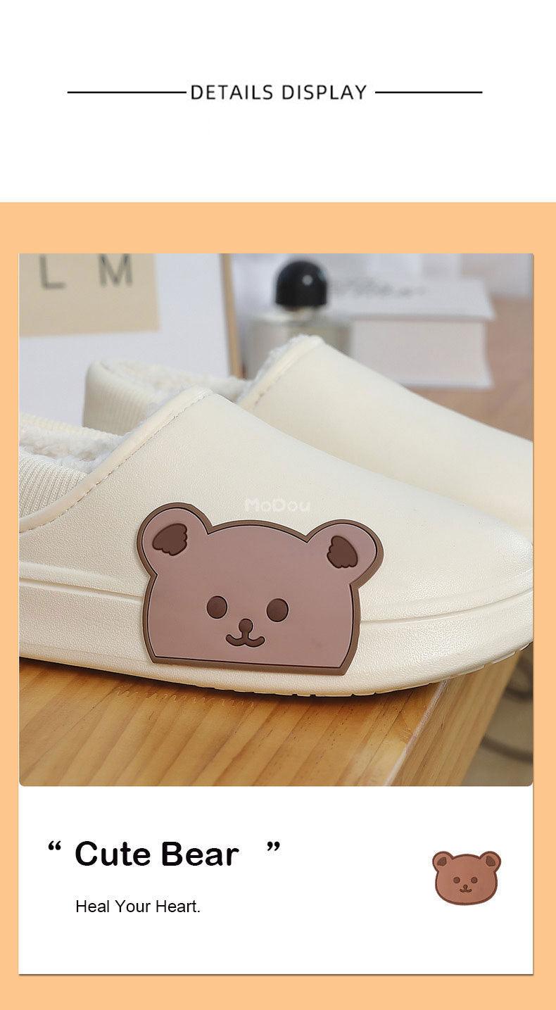 Chaussons Mignons Ours Latéral Imperméables en Coton pour Femmes Hiver Chaud Intérieur Extérieur Talon Enveloppé Chaussons Confort EVA Mousse à Mémoire de Forme Chaussons Imperméables Antidérapants Chaussons Chauds Lavables en Coton Mocassins