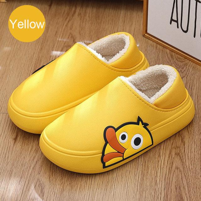 Chaussons Mignons Ours Latéral Imperméables en Coton pour Femmes Hiver Chaud Intérieur Extérieur Talon Enveloppé Chaussons Confort EVA Mousse à Mémoire de Forme Chaussons Imperméables Antidérapants Chaussons Chauds Lavables en Coton Mocassins