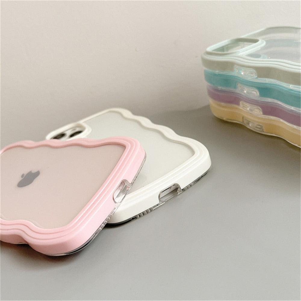 Coque de téléphone transparente mignonne à ondulations pour iPhone 14Pro 13 12 11 Pro Max X XR XS Max, couleur bonbon, antichoc, coque rigide transparente, antichoc, populaire, ondulée et élégante