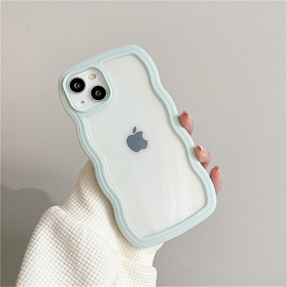 Coque de téléphone transparente mignonne à ondulations pour iPhone 14Pro 13 12 11 Pro Max X XR XS Max, couleur bonbon, antichoc, coque rigide transparente, antichoc, populaire, ondulée et élégante