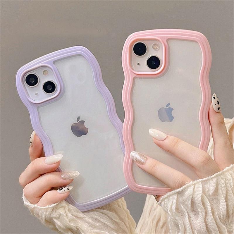 Coque de téléphone transparente mignonne à ondulations pour iPhone 14Pro 13 12 11 Pro Max X XR XS Max, couleur bonbon, antichoc, coque rigide transparente, antichoc, populaire, ondulée et élégante