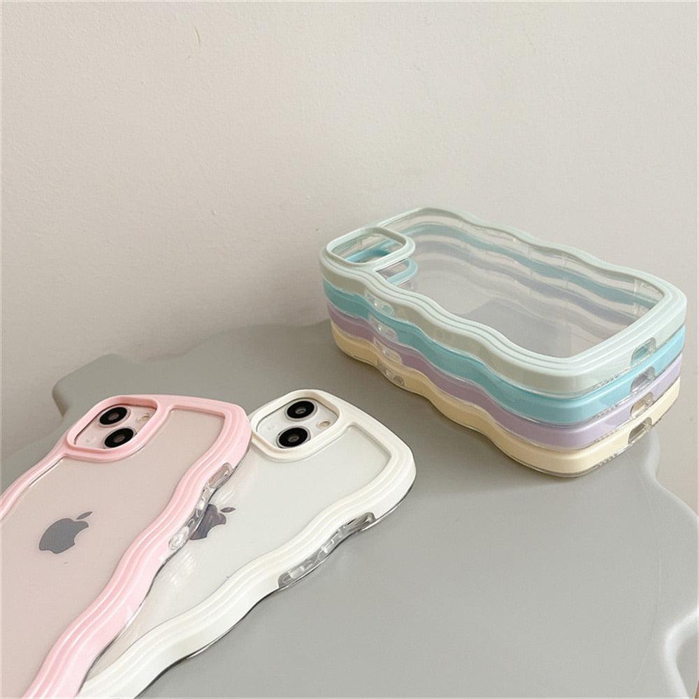 Coque de téléphone transparente mignonne à ondulations pour iPhone 14Pro 13 12 11 Pro Max X XR XS Max, couleur bonbon, antichoc, coque rigide transparente, antichoc, populaire, ondulée et élégante