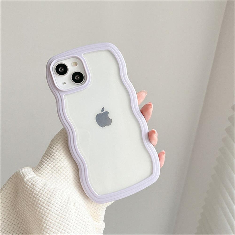 Coque de téléphone transparente mignonne à ondulations pour iPhone 14Pro 13 12 11 Pro Max X XR XS Max, couleur bonbon, antichoc, coque rigide transparente, antichoc, populaire, ondulée et élégante