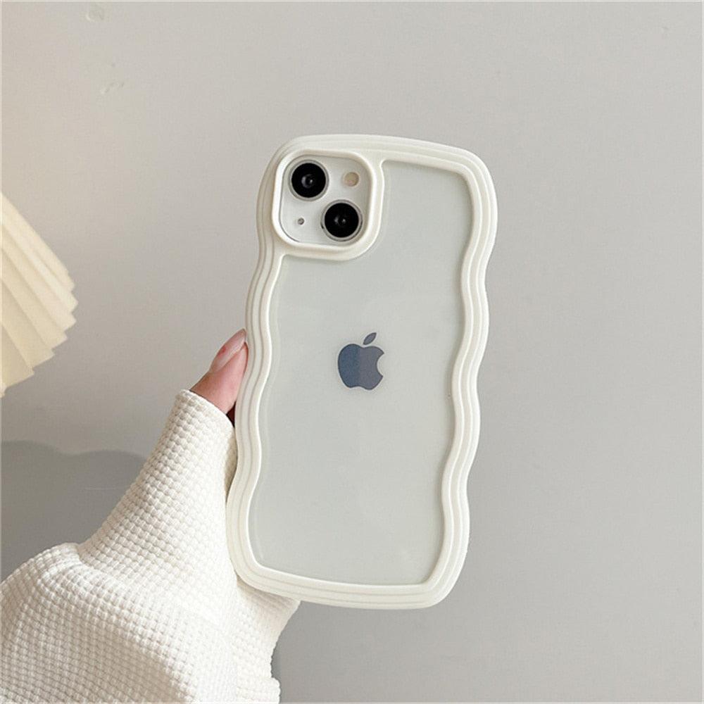 Coque de téléphone transparente mignonne à ondulations pour iPhone 14Pro 13 12 11 Pro Max X XR XS Max, couleur bonbon, antichoc, coque rigide transparente, antichoc, populaire, ondulée et élégante