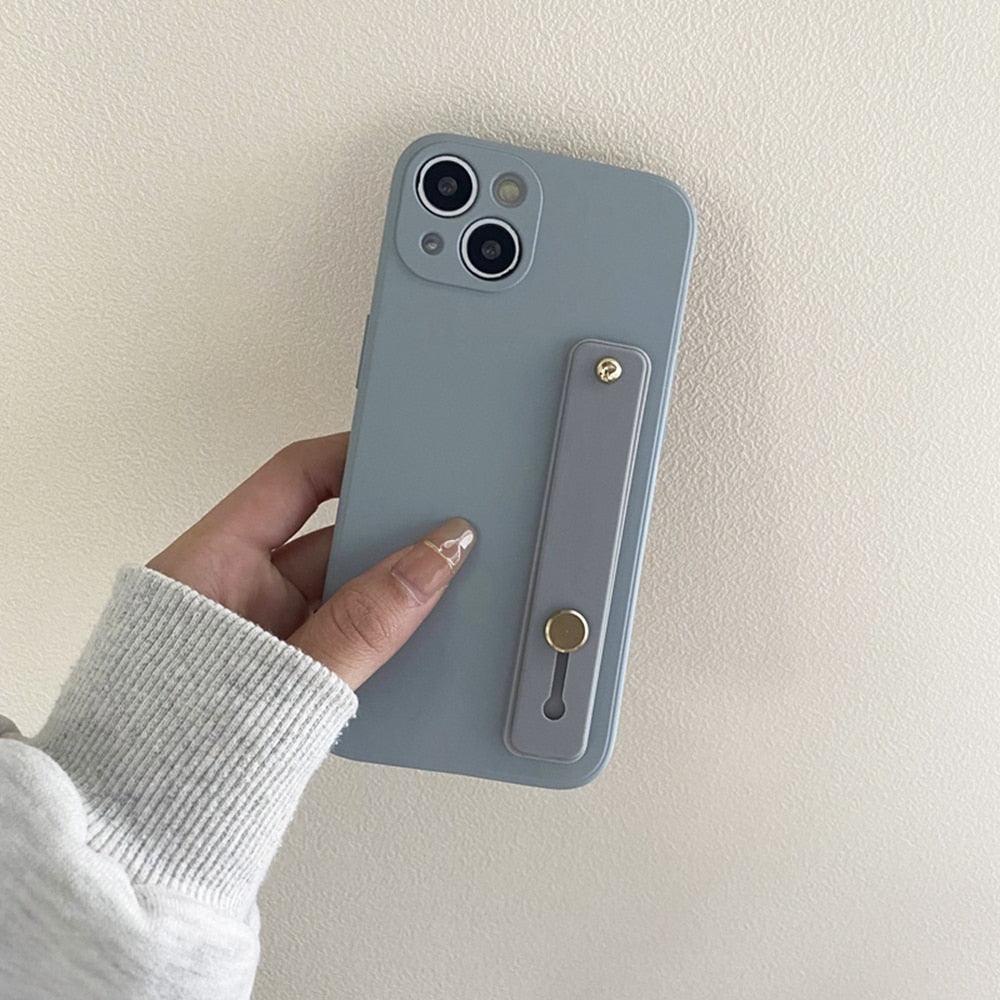 Cute Wrist Strap Soft Silicone Slim Protective Case with Strap Cover Square Silicone Phone Case For iPhone 11 13 12 Pro XR XS Max X 6 6s 7 8 Plus SE2 Candy Colors Soft Back Cover