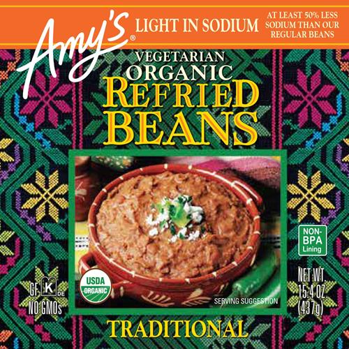 Haricots Frits Biologiques en Conserve Amys, Haricots Traditionnels Faibles en Sodium, Végaliens. Sans Gluten Et Végétariens, 436 g