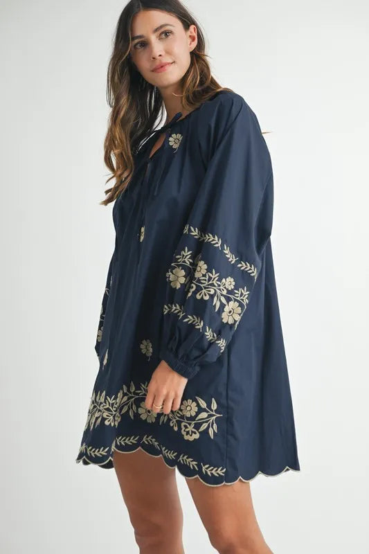 Mini-robe paysanne brodée à manches longues pour femme – Mini-robe brodée, robe paysanne à manches longues, robe bohème, robe paysanne décontractée, robe élégance intemporelle
