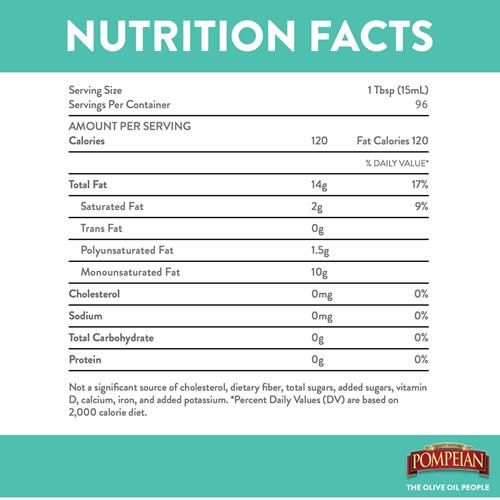Huile d'olive Pompeian Saveur riche, Goût intense, Idéale pour les grillades et les sauces, Naturellement sans gluten, Non allergène, Sans OGM, 1,42 L