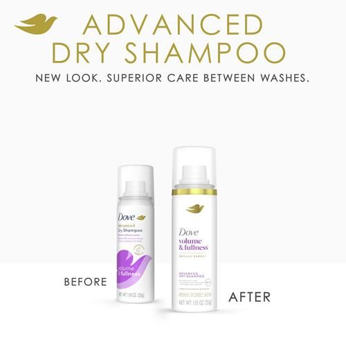 Dove Shampooing Sec Advanced Volume & Éclat Rafraîchit & Redonne du Volume aux Cheveux Plats Sans Eau Pour 2 Jours de Fraîcheur & de Volume 32 g