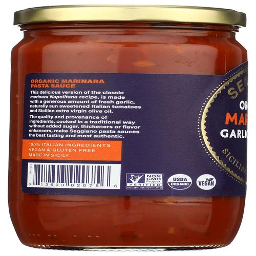 Sauce Marinara à l'ail biologique Seggiano, 24 oz