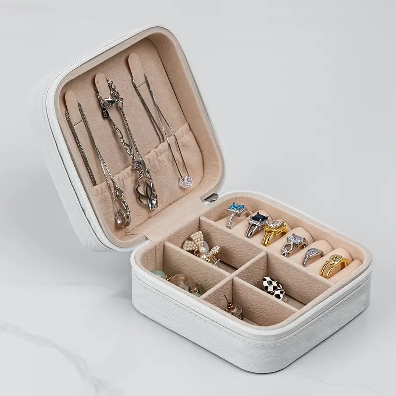 Étui à bijoux de voyage compact – Crème douce avec fermeture éclair