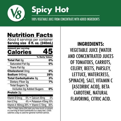 Jus de légumes 100 % V8 Épicé Piquant, bouteille de 46 fl oz
