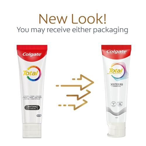 Dentifrice Colgate Total Blancheur + Charbon, Dentifrice Menthe, Tube de 144g, Lot de 2