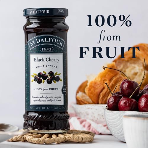 Confiture de cerises noires St. Dalfour - 280g - 100% fruits, sans ingrédients artificiels, sans OGM, sans sucres de canne, entièrement naturelle, fabriquée en France