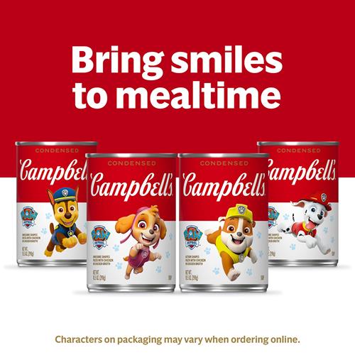 Soupe condensée pour enfants Campbell’s, pâtes en forme de patte de patrouille avec poulet dans un bouillon de poulet, boîte de 10,5 oz