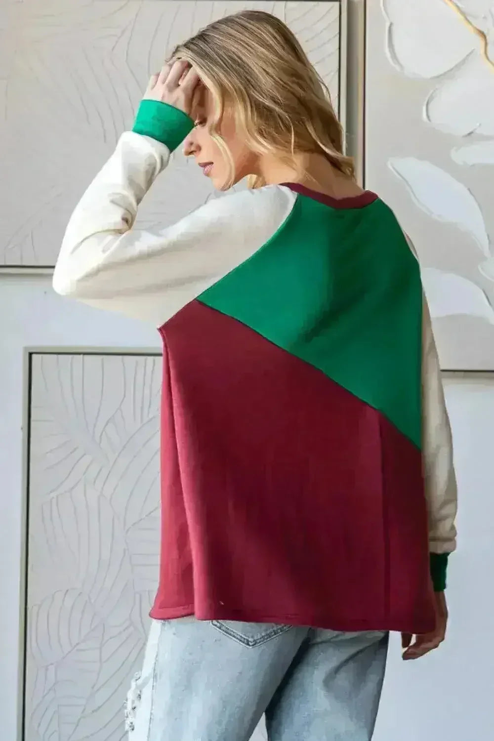 HOPELY T-shirt à manches longues et blocs de couleur grande taille