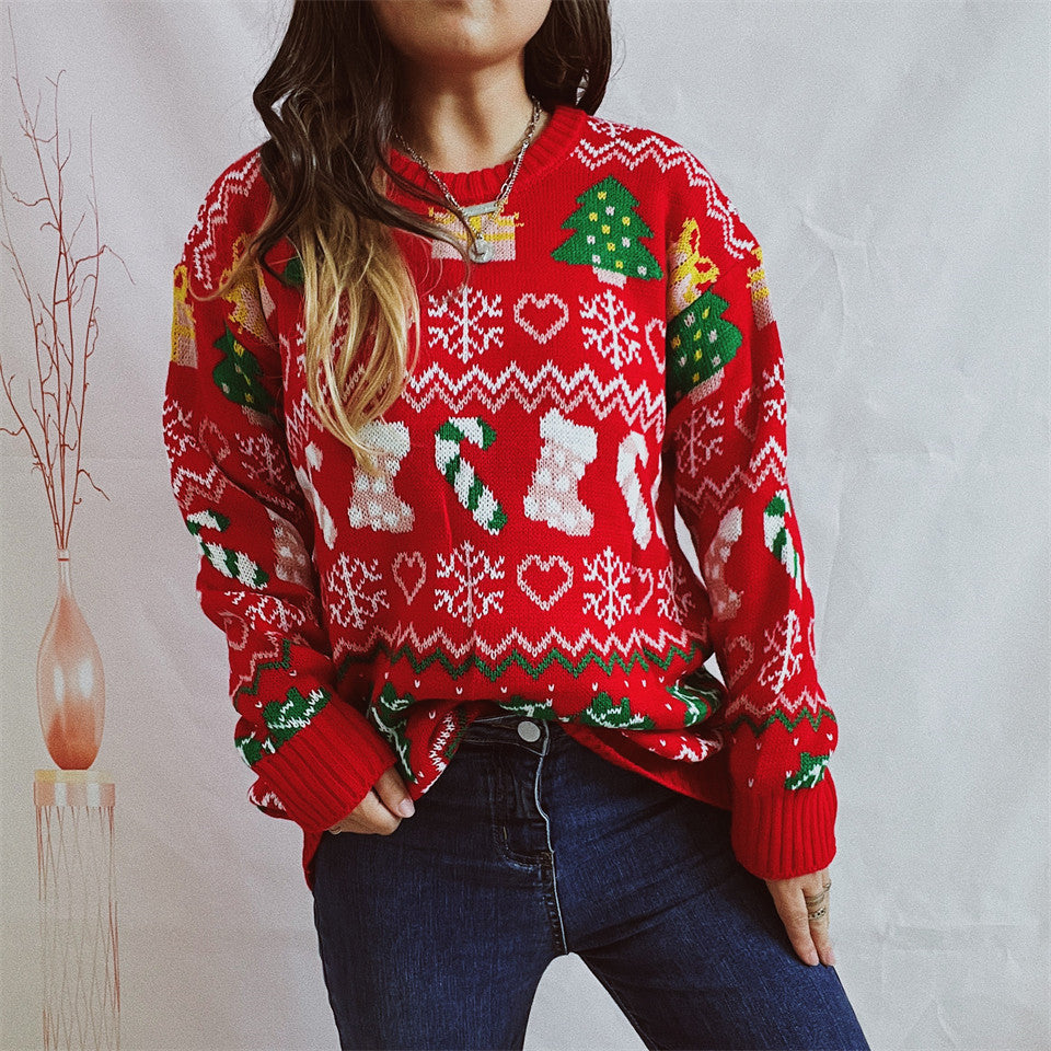 Pull ample et élégant à col rond et manches longues pour femme