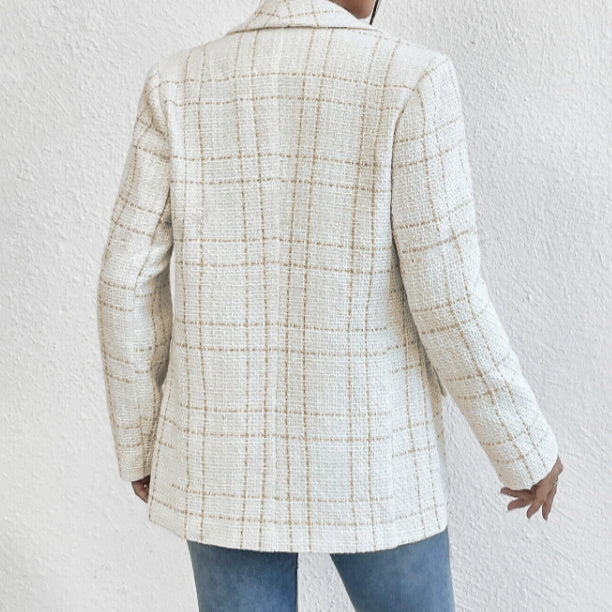 Veste de costume élégante en lin unie pour femme avec fausses poches