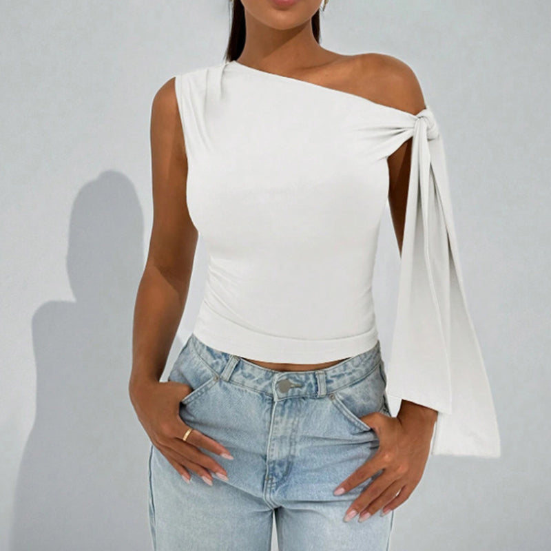 Haut asymétrique à épaule dénudée pour femme – Idéal pour sorties et fêtes