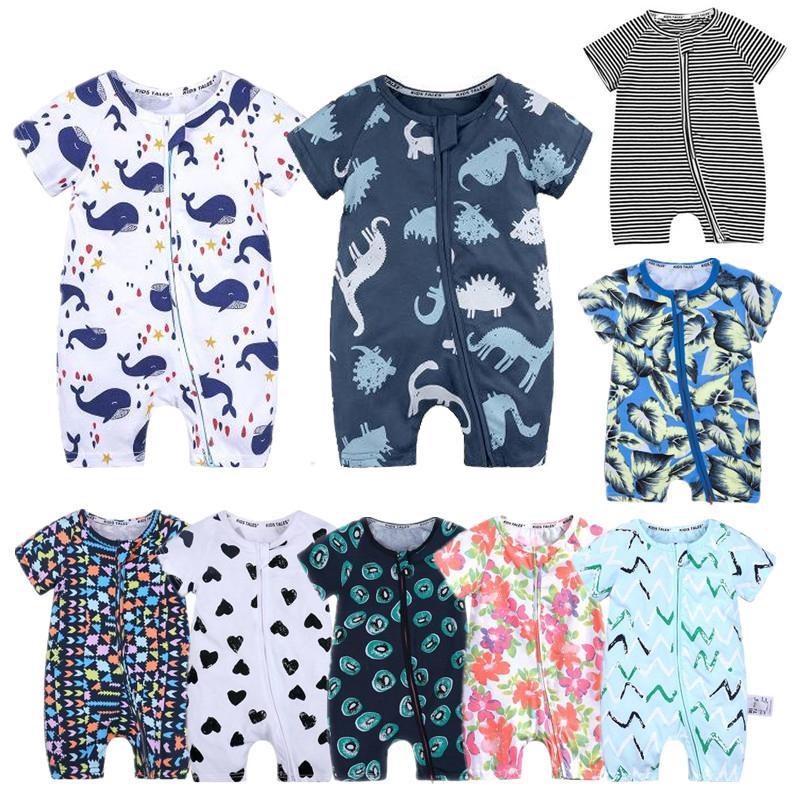 Barboteuse moderne imprimée en coton à manches courtes pour nouveau-né, costumes d'animaux de dessin animé pour bébés filles et garçons