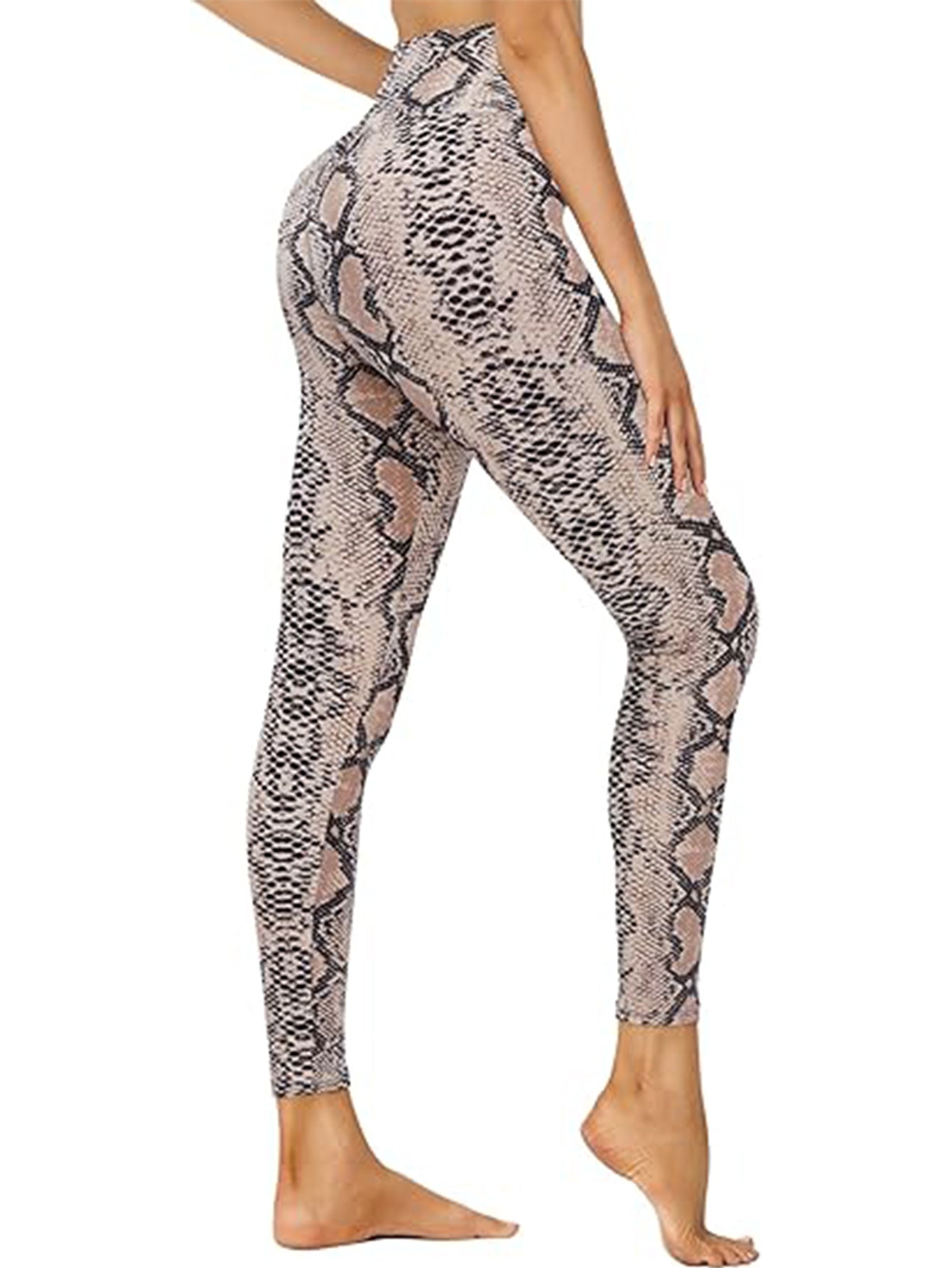Legging court taille haute – Pantalon de sport à imprimé serpent marron