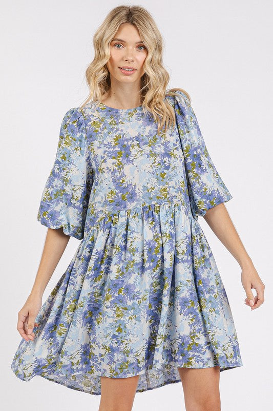 Nouvelle Mini-Robe Babydoll en Mélange de Lin Imprimé Fleuri d'Été – Robe Babydoll Féminine et Fluide à Imprimé Floral pour un Look Estival Ludique
