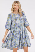 Nouvelle Mini-Robe Babydoll en Mélange de Lin Imprimé Fleuri d'Été – Robe Babydoll Féminine et Fluide à Imprimé Floral pour un Look Estival Ludique