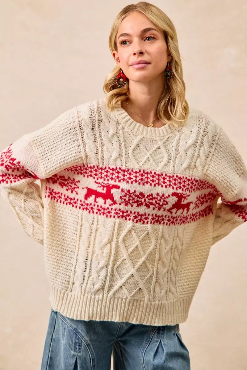 Pull torsadé BiBi motif de Noël