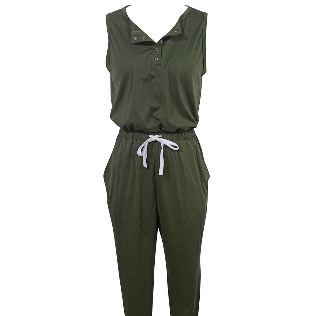 Ensemble haut boutonné à épaules dénudées et pantalon à poches pour femme