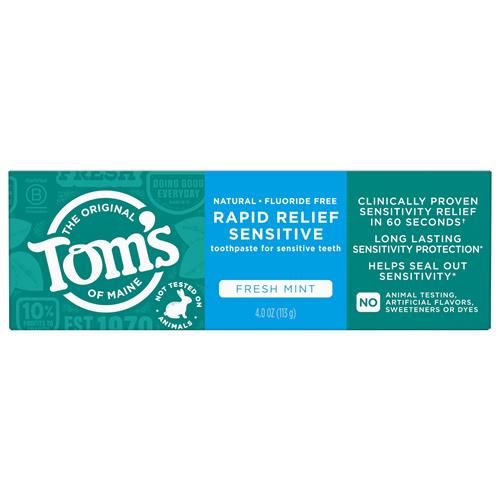 Dentifrice sensible à soulagement rapide sans fluorure Toms Of Maine, menthe fraîche, 113 g. (L'emballage peut varier)
