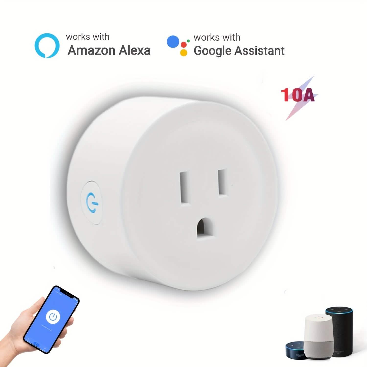 Prise Intelligente WiFi, Compatible Alexa & Google, Minuteur, Commande Vocale, Réseau 2,4 GHz Domotique