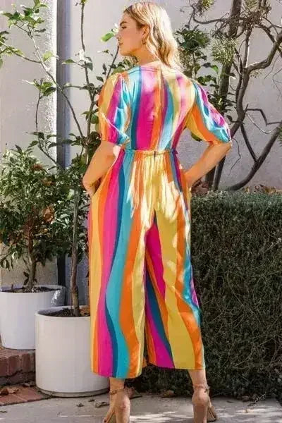 Combinaison ODDI à manches bouffantes rayée - Coupe ample à jambes larges
