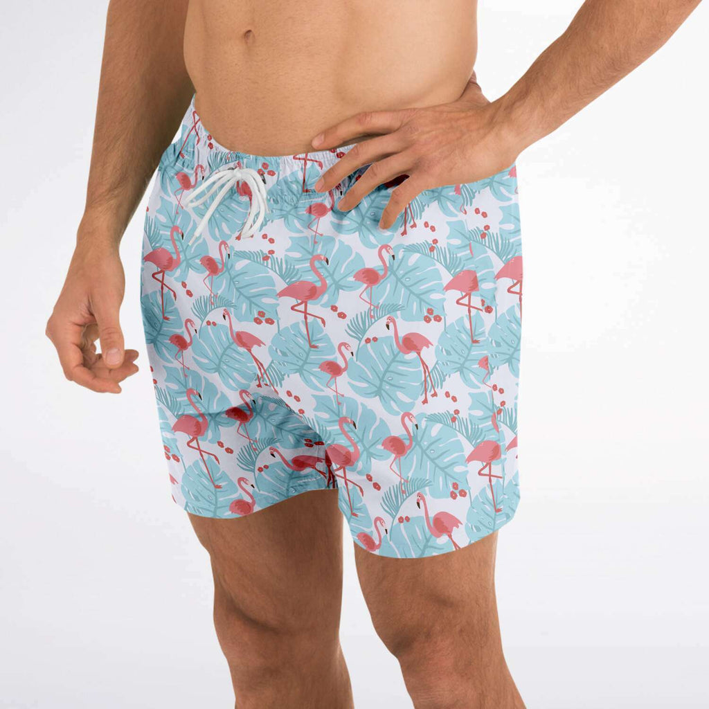 Short de bain Flamant bleu à motifs floraux