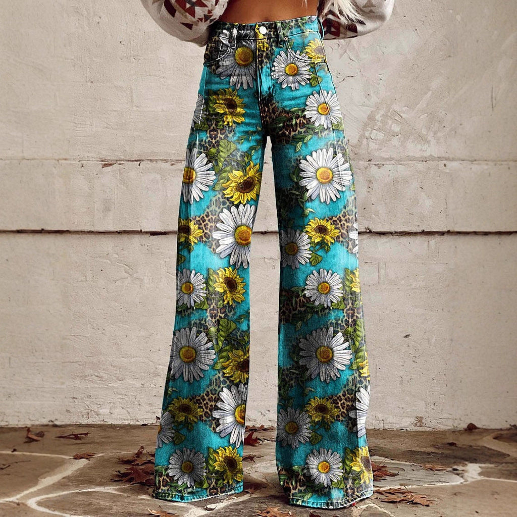 Pantalon évasé imprimé pour femmes – Taille mi-haute longueur cheville grandes tailles