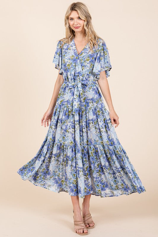 Nouvelle Robe Été Femme Fleurie à Volants, Taille Ceinturée, Manches Courtes – Féminine, Élégante, Joyeuse, Bohème Chic, Fluide & Gracieuse