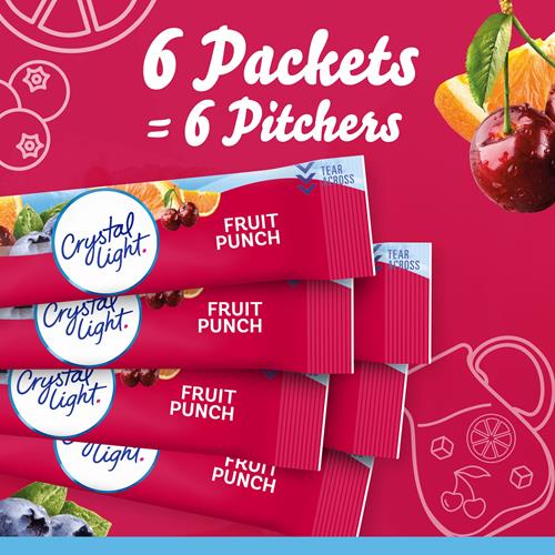 Crystal Light Boisson Préparée en Poudre, Punch aux Fruits sans Sucre, Faible en Calories, Paquet de 6 Sachets pour Pichet