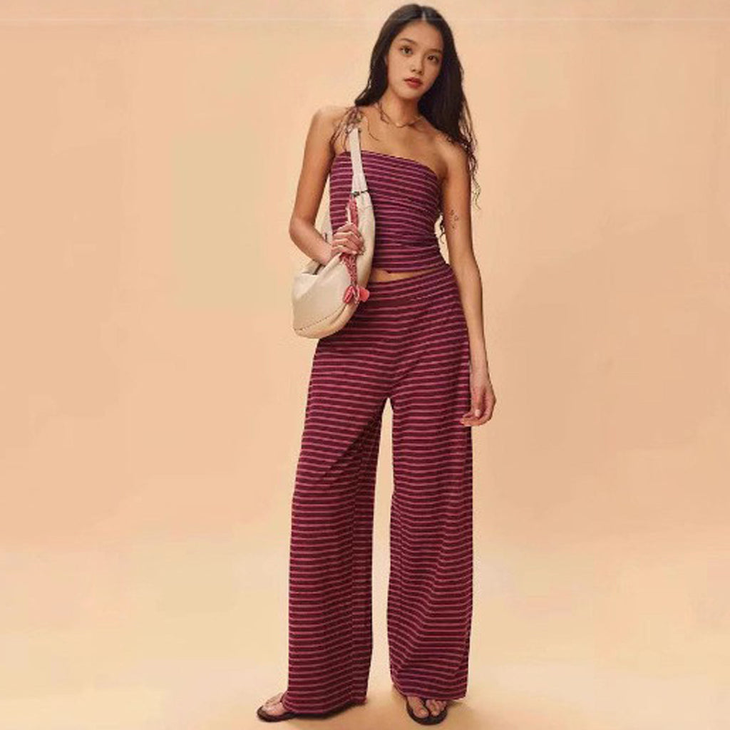 Ensemble Haut Bandeau Rayé et Pantalon Femme – Tenue Assortie 2 Pièces en Modal