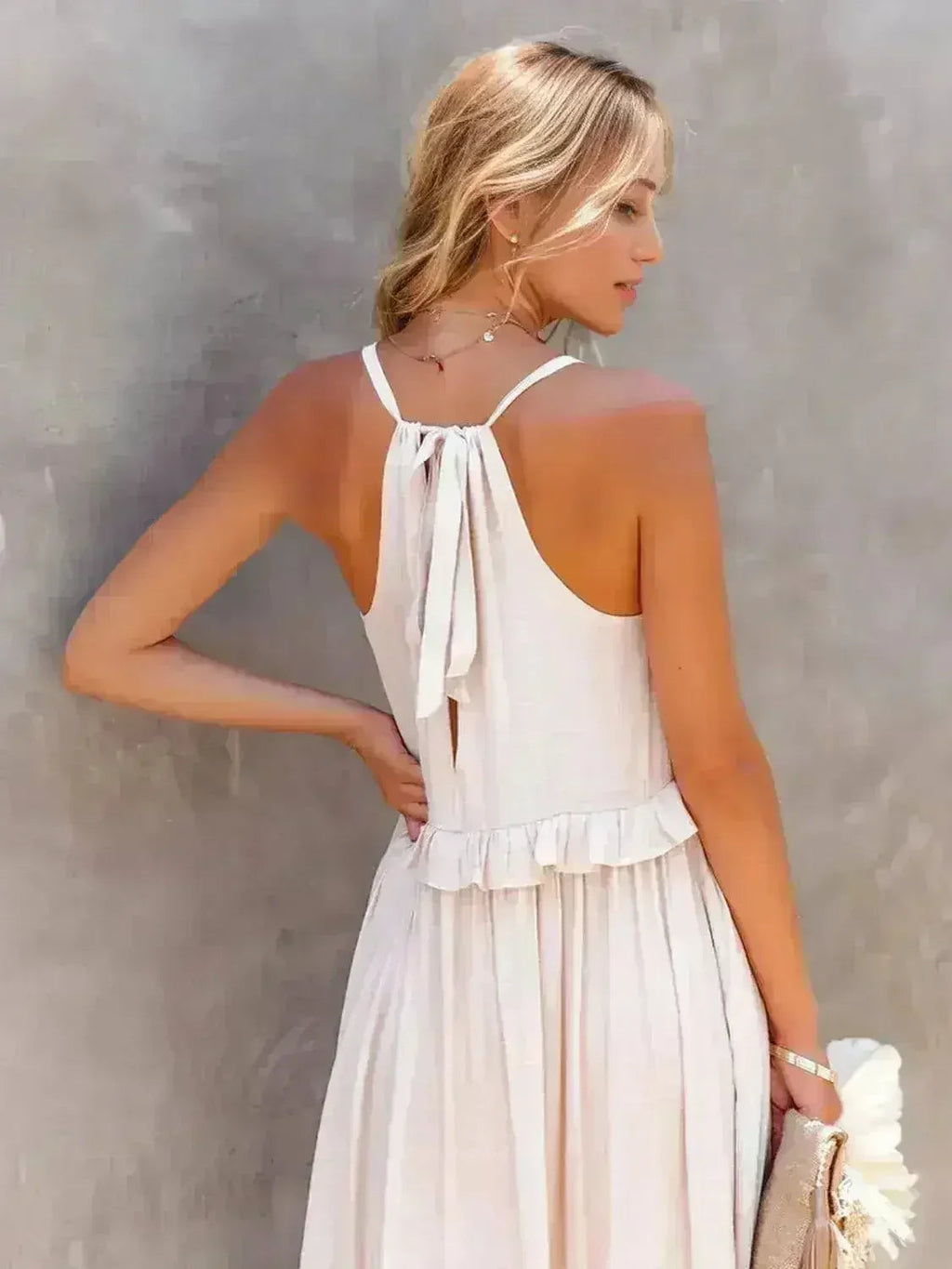 Robe longue étagée sans manches à volants avec poches