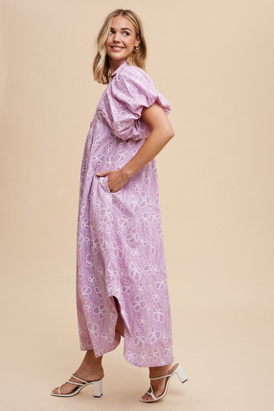 Robe Longue D'Été Fleurie Romantique à Manches Bouffantes Élégante et Féminine pour Femme