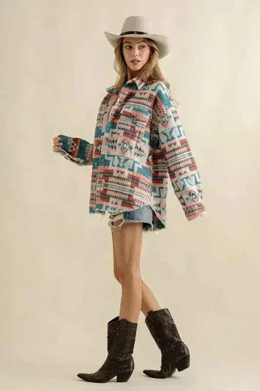 Shacket western aztèque effiloché