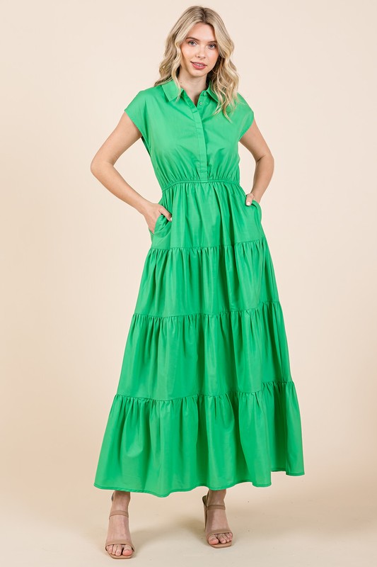 Nouvelle Robe Chemise Longue Évasée à Col Boutonné pour Femme – Fluide, Élégante, Tendance et Polyvalente pour Toute Occasion