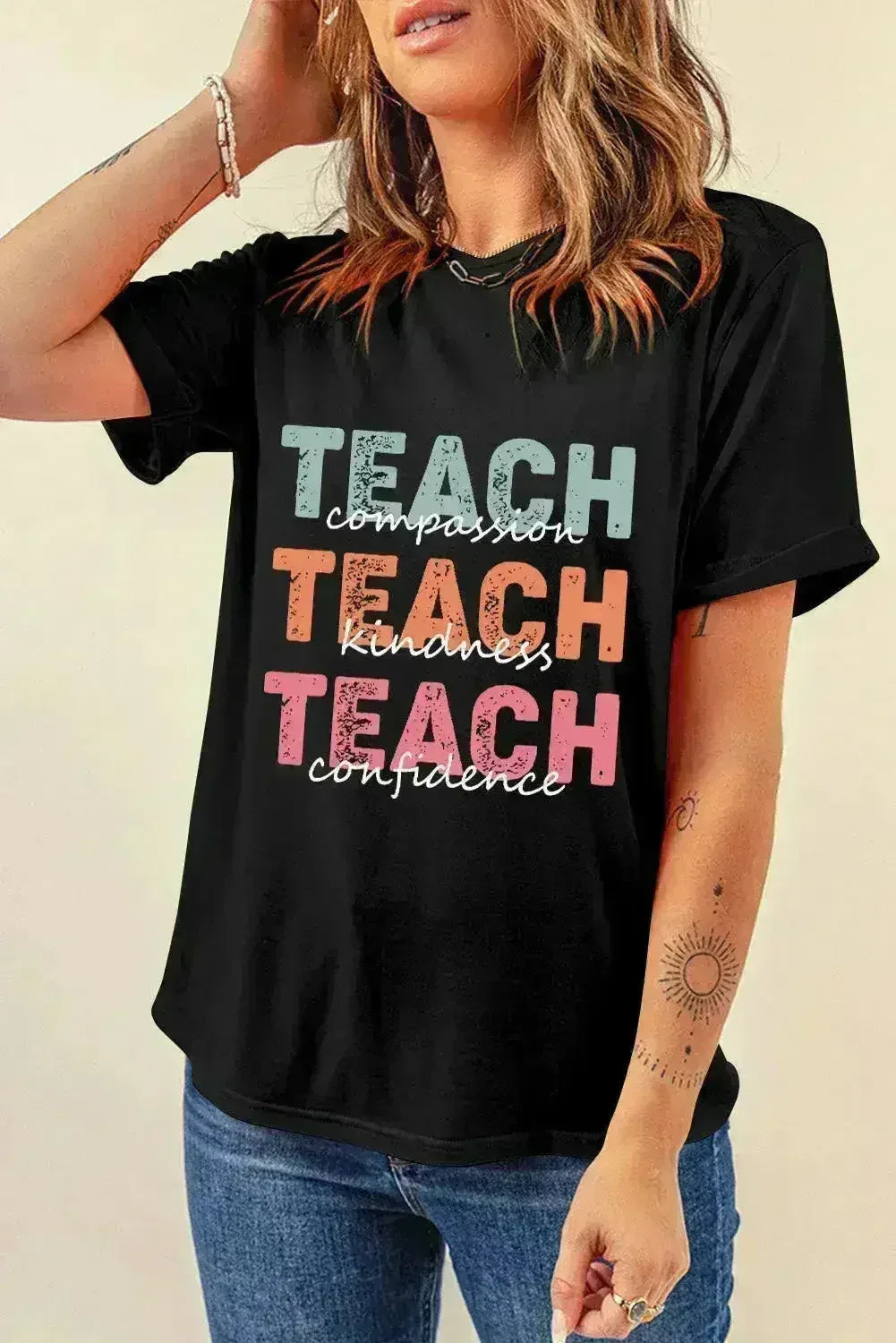 T-shirt imprimé lettres – T-shirt confortable en mélange de coton pour femme – Femstylo