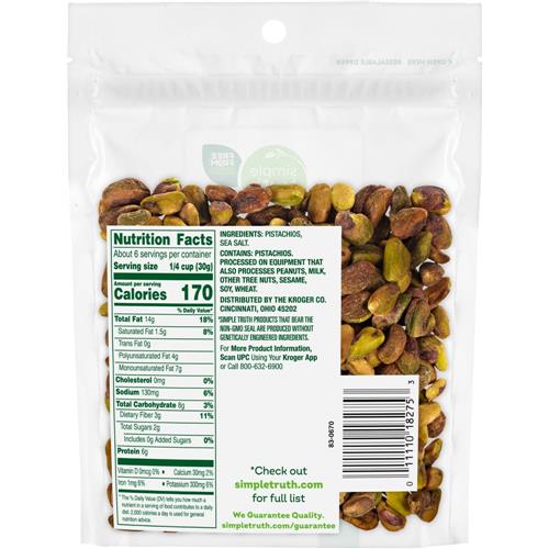Pistaches décortiquées grillées et salées Simple Truth 170 g